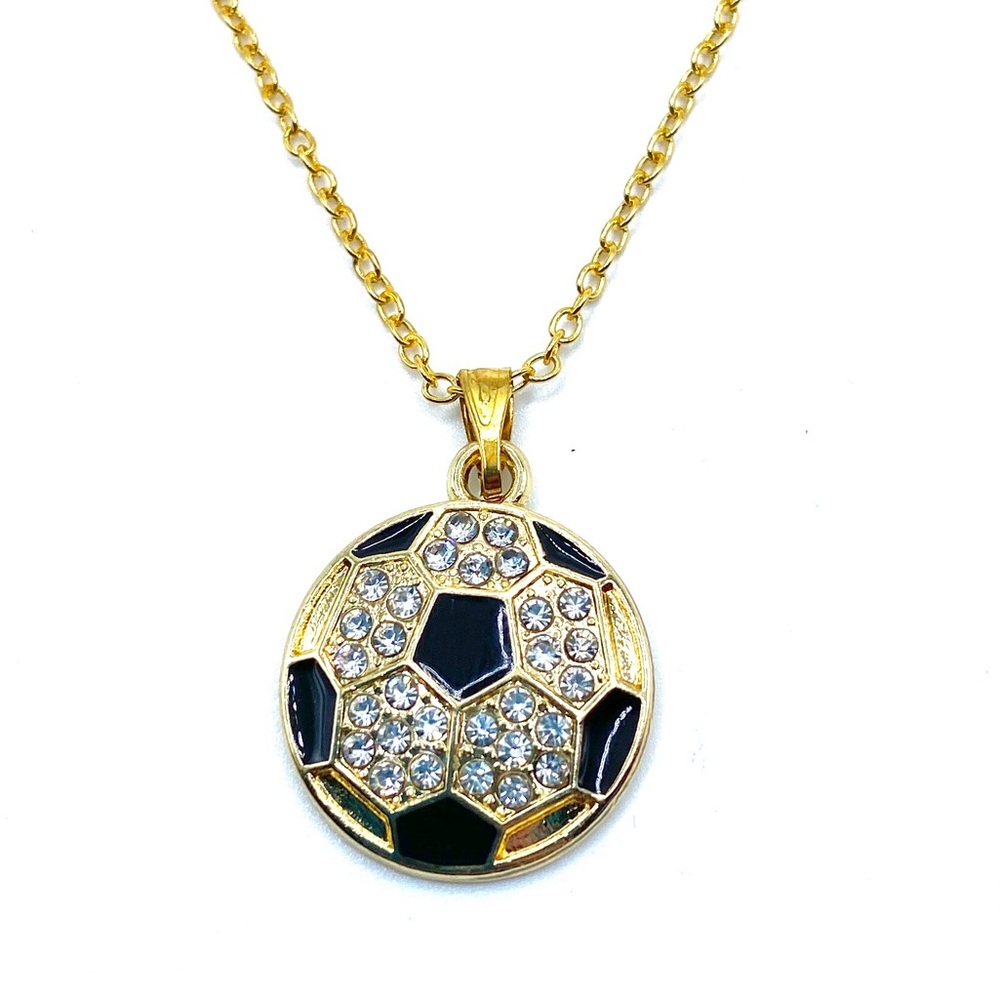 Soccer Necklace Gold Rhinestone